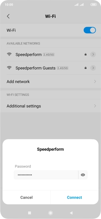 Key in the password for the Wi-Fi network and press Connect.