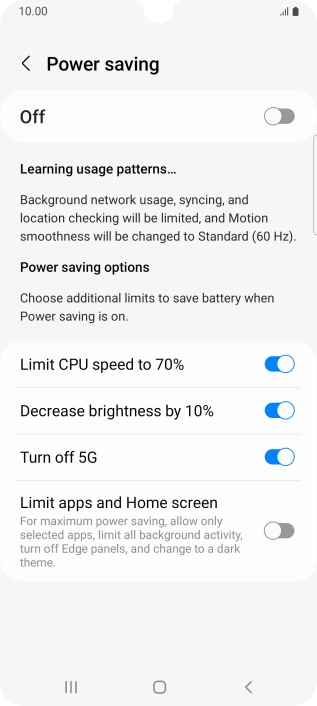 Press the indicators next to the required settings.