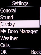 Select Display and press the Left selection key.