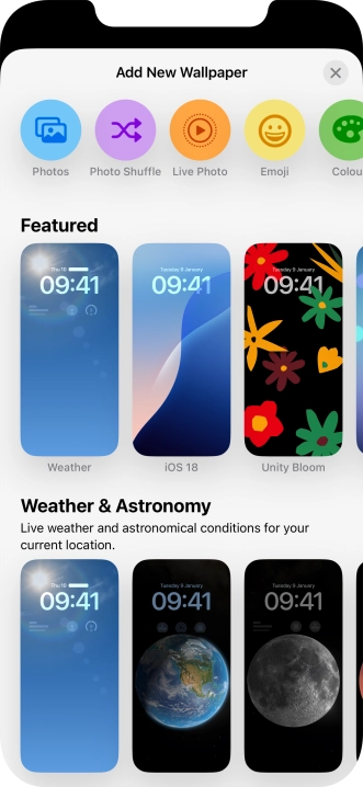 Press the required category and follow the instructions on the screen to select the required background image.