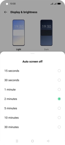 Press the required setting.