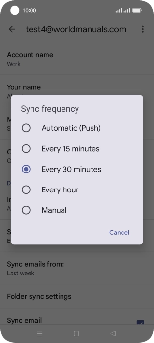 Press the required setting.