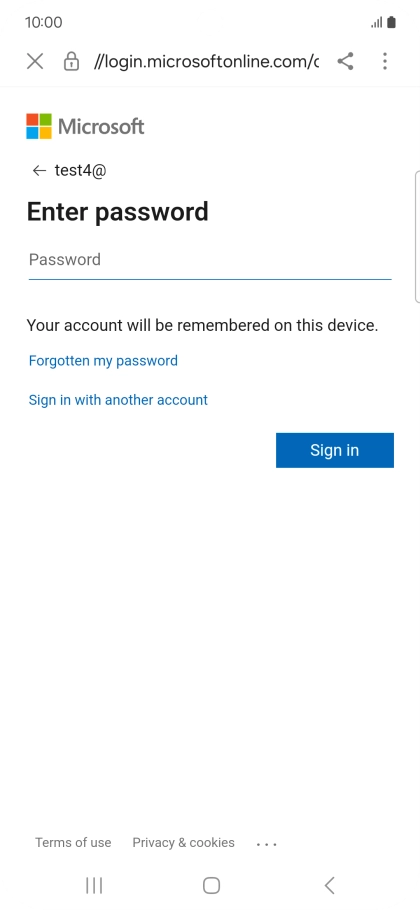 Press Password and key in the password for your email account.
