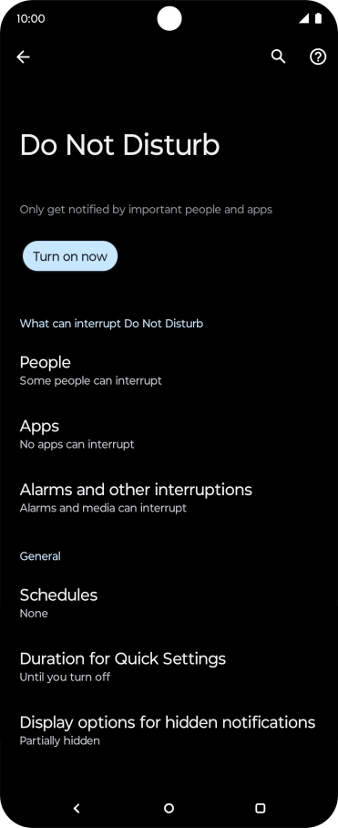 Press Turn on now to turn on Do Not Disturb.