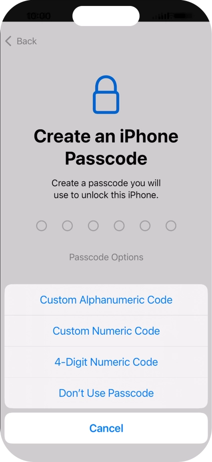 Follow the instructions on the screen to turn on use of phone lock code or press Don't Use Passcode.