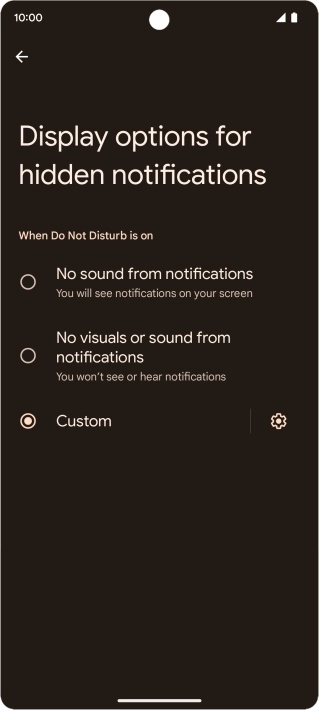 Press the required setting to turn display of the selected notification types on or off.