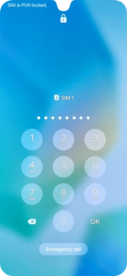 Key in the PUK and press OK.