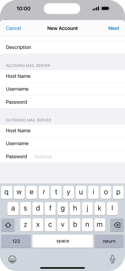 Press Password and key in the password for your email account.