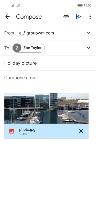 Press the text input field and write the text for your email message.