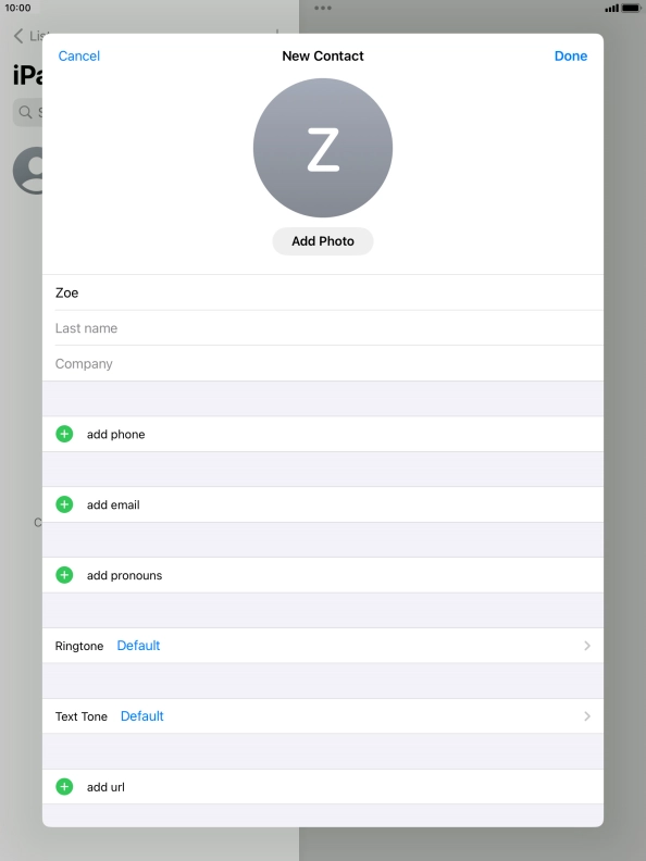 Press Last name and key in the last name. Press Last name and key in the last name.