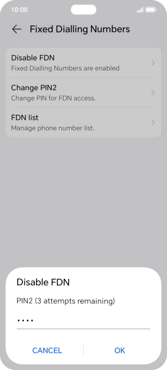 Key in your PIN2 and press OK. The default PIN2 is 1111.