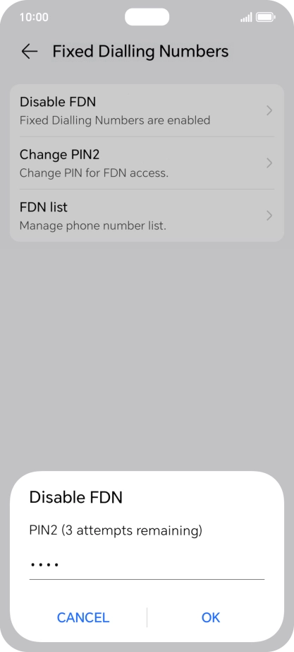 Key in your PIN2 and press OK. The default PIN2 is 1111.