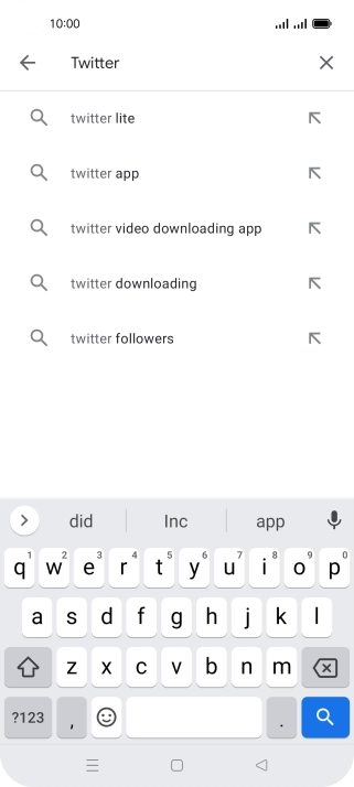 Key in Twitter and press the search icon.