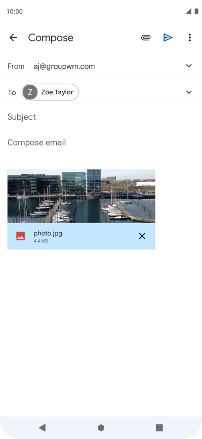 Press Subject and key in the subject of your email message.