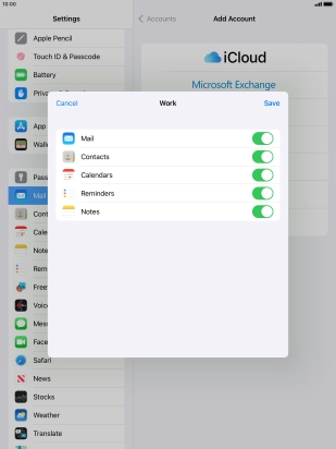 Press the indicators next to the required data types to turn synchronisation of each data type on or off.