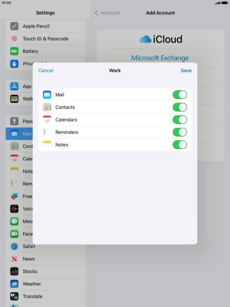 Press the indicators next to the required data types to turn synchronisation of each data type on or off.