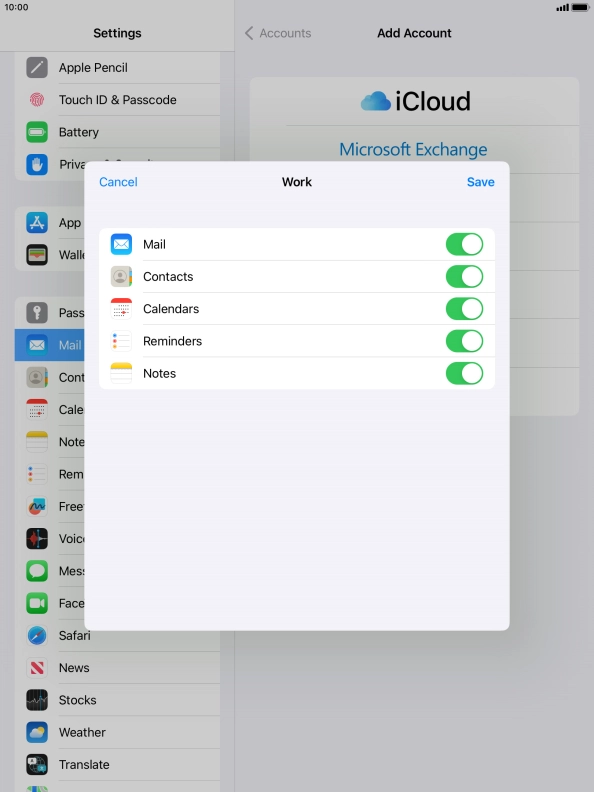 Press the indicators next to the required data types to turn synchronisation of each data type on or off.