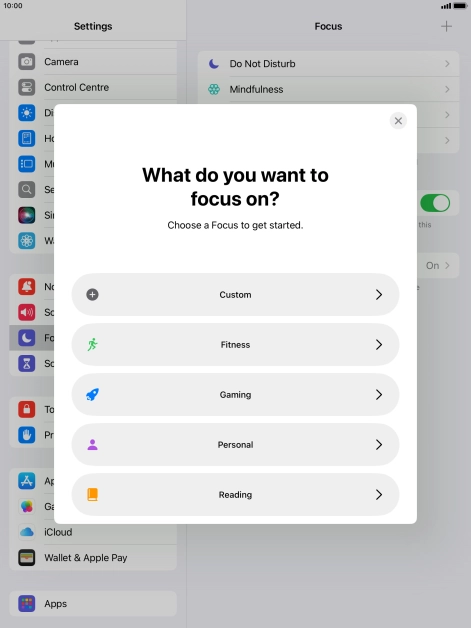 Press the required focus mode and follow the instructions on the screen to add the selected focus mode.