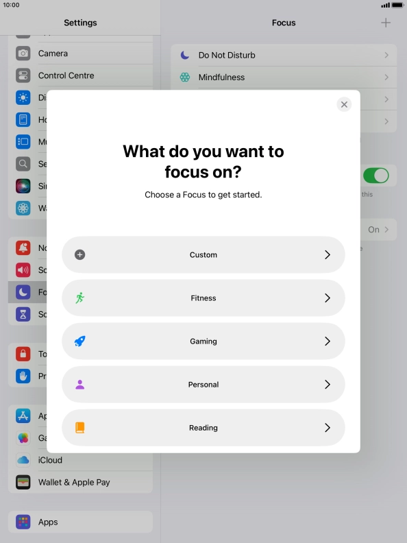 Press the required focus mode and follow the instructions on the screen to add the selected focus mode.