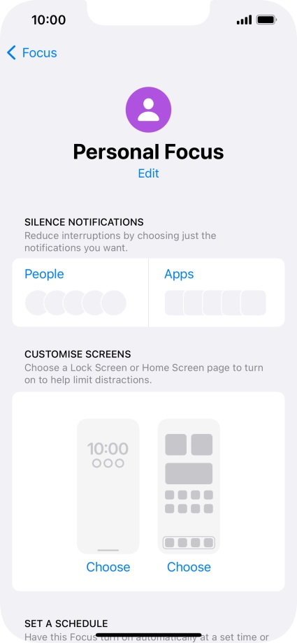 Press People and follow the instructions on the screen to select which contacts you would like to receive calls and notifications from when the selected focus mode is active.