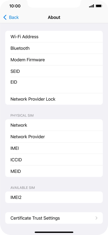 Your phone's EID number is displayed below EID.