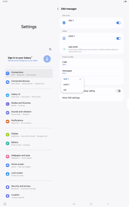 Press the required setting.