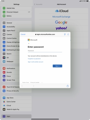 Press Password and key in the password for your email account.