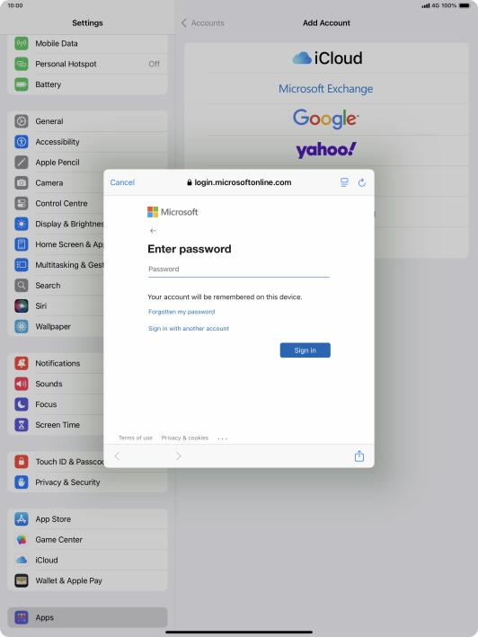 Press Password and key in the password for your email account.