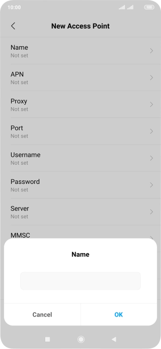 Key in Vodafone Internet and press OK.