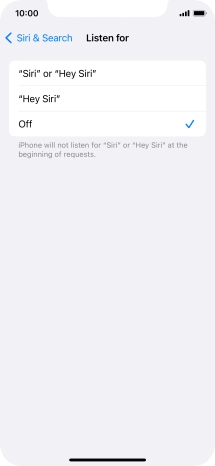 Press the required setting to turn the function on or off. If you turn on the function, you need to follow the instructions on the screen to set up Siri to recognise your voice.