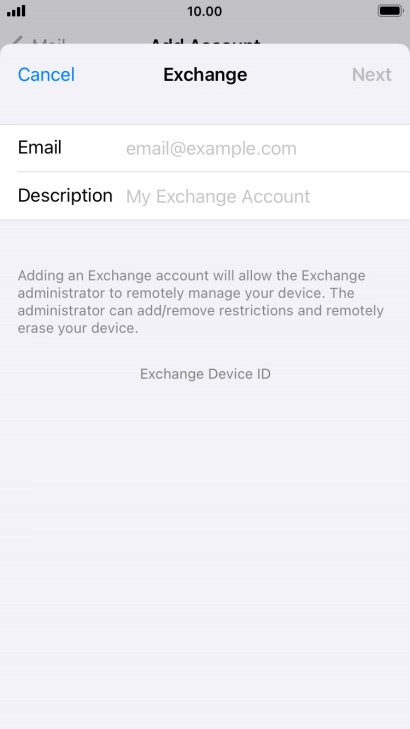 Press Email and key in your email address.