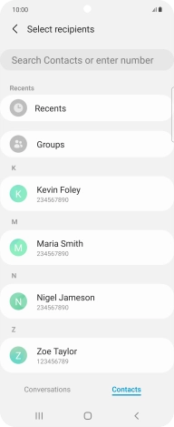 Press the search field and key in the first letters of the recipient's name.