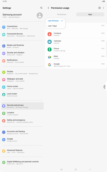 Press the required setting.