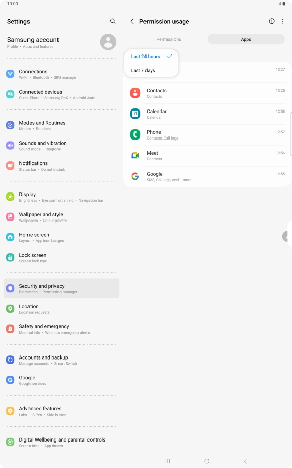 Press the required setting.