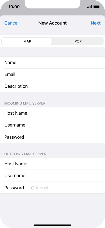 Press Password and key in the password for your email account.