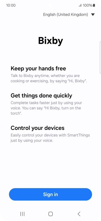 Press Sign in and follow the instructions on the screen to log on to your Samsung account.