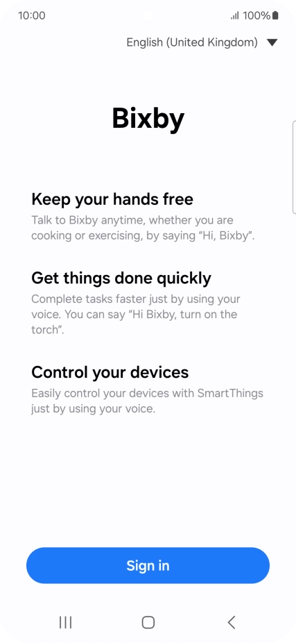 Press Sign in and follow the instructions on the screen to log on to your Samsung account.