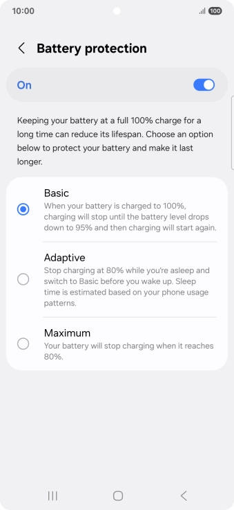 Press the required setting.