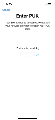 Key in the PUK and press OK.