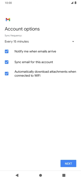 If this screen is displayed, you email account has been recognised and set up automatically. Follow the instructions on the screen to key in more information and finish setting up your phone.