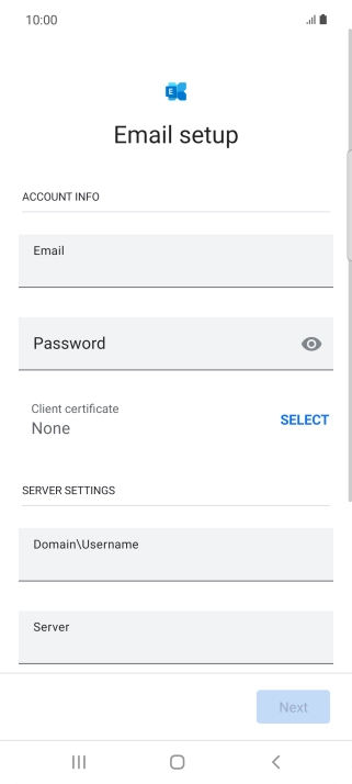 Press Password and key in the password for your email account.