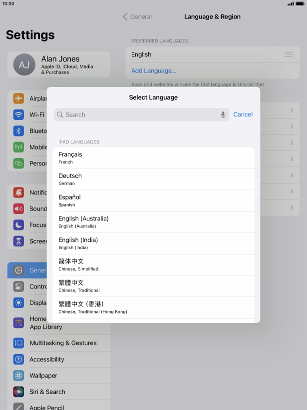 Press the required language.