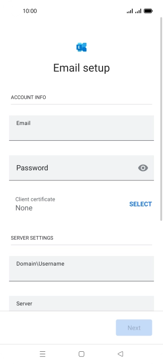 Press Password and key in the password for your email account.