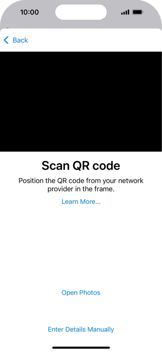 Place the QR code you've received inside the phone camera frame to scan the code. If you’ve deleted your eSIM, you can re-add it using your existing QR code. If you’re having problems, see our FAQ.