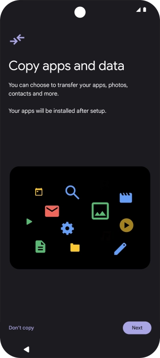When this screen is displayed, your phone is ready to restore content from a Google One backup.