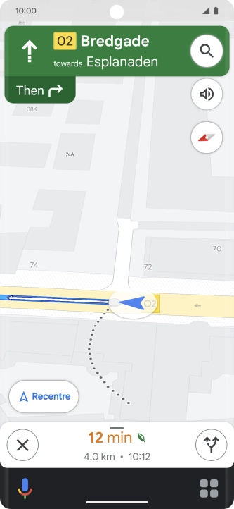 The travel information at the bottom of the screen shows your estimated time of arrival and distance to destination.