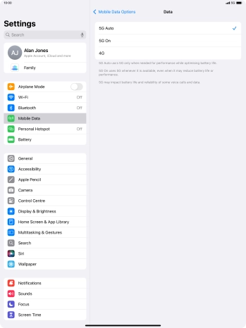 Press the required setting to turn the function on or off.