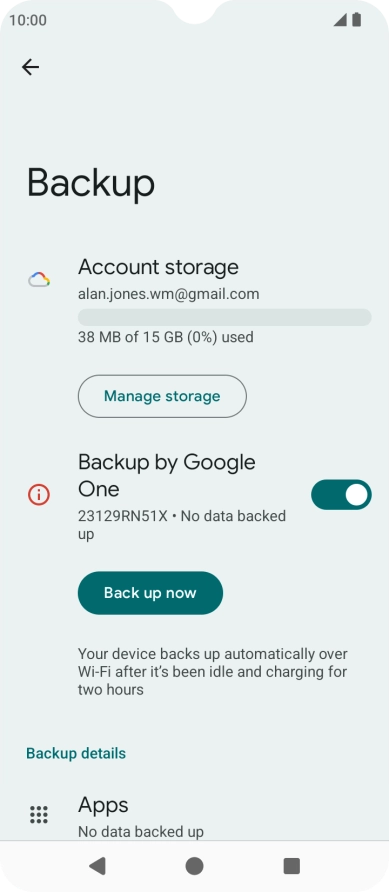 Press Back up now and wait while the phone memory is backed up.