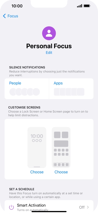 Press People and follow the instructions on the screen to select which contacts you would like to receive calls and notifications from when the selected focus mode is active.