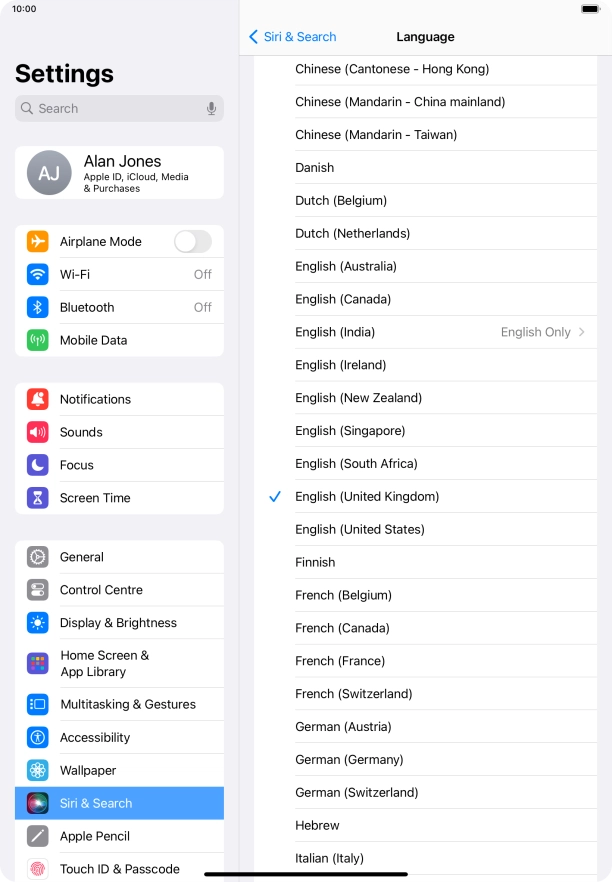 Press the required language.